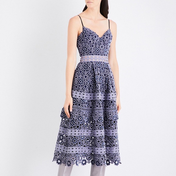 self portrait floral embroidered midi dress